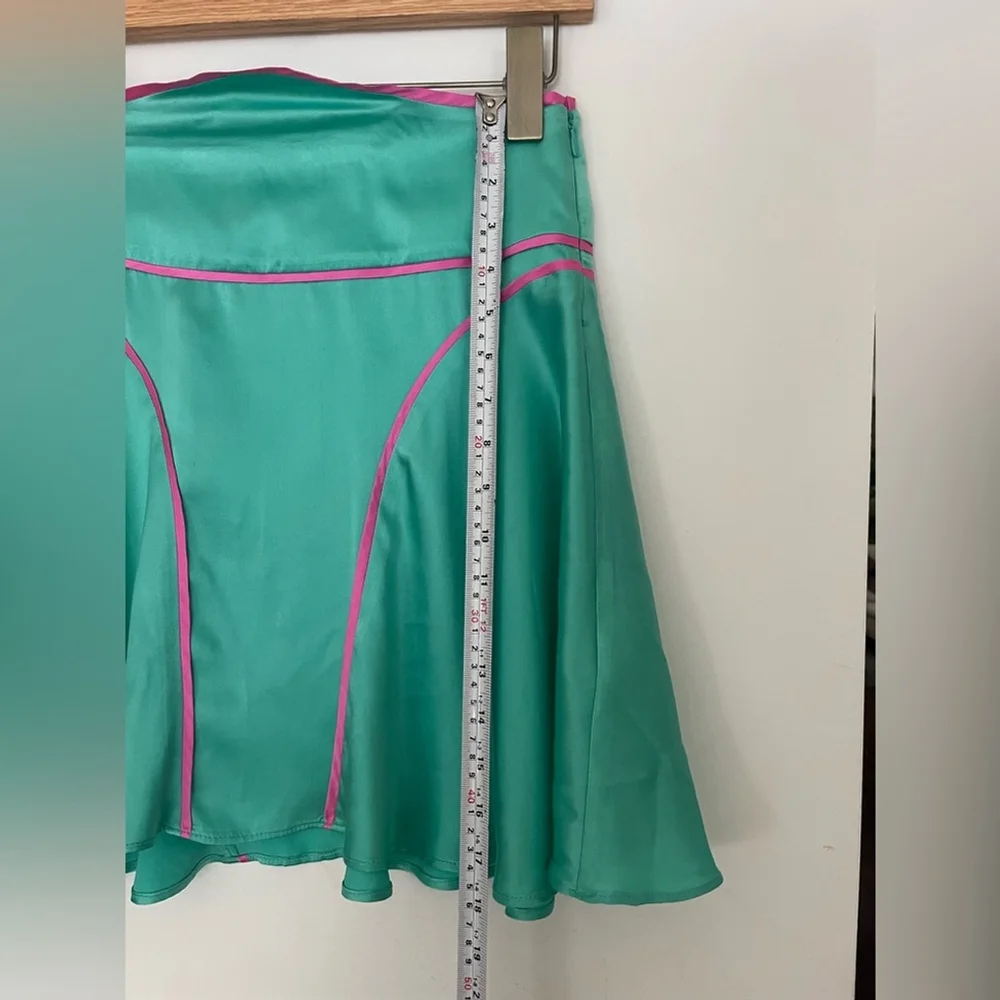 melt london Silk Flared Mini Skirt Teal & Pink Contrast Trim Y2K Tenniscore